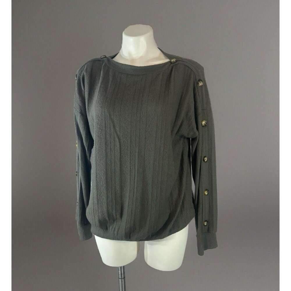 Gyft Womens Pullover Sweater With Accent Buttons Down sleeves Green Size Medium